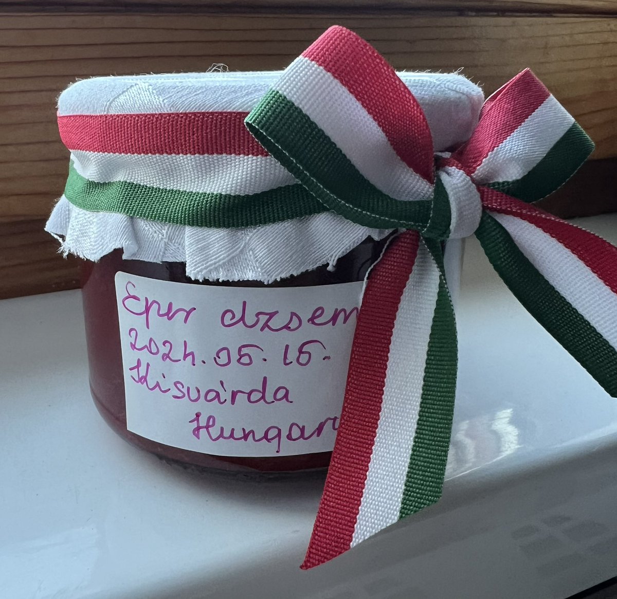 Mom loved her homemade strawberry jam on her pancakes. It was sent to her with love from Kisvarda, Hungary. I handled it with care for over 5,000 miles. ✈️🍓🥞🇭🇺