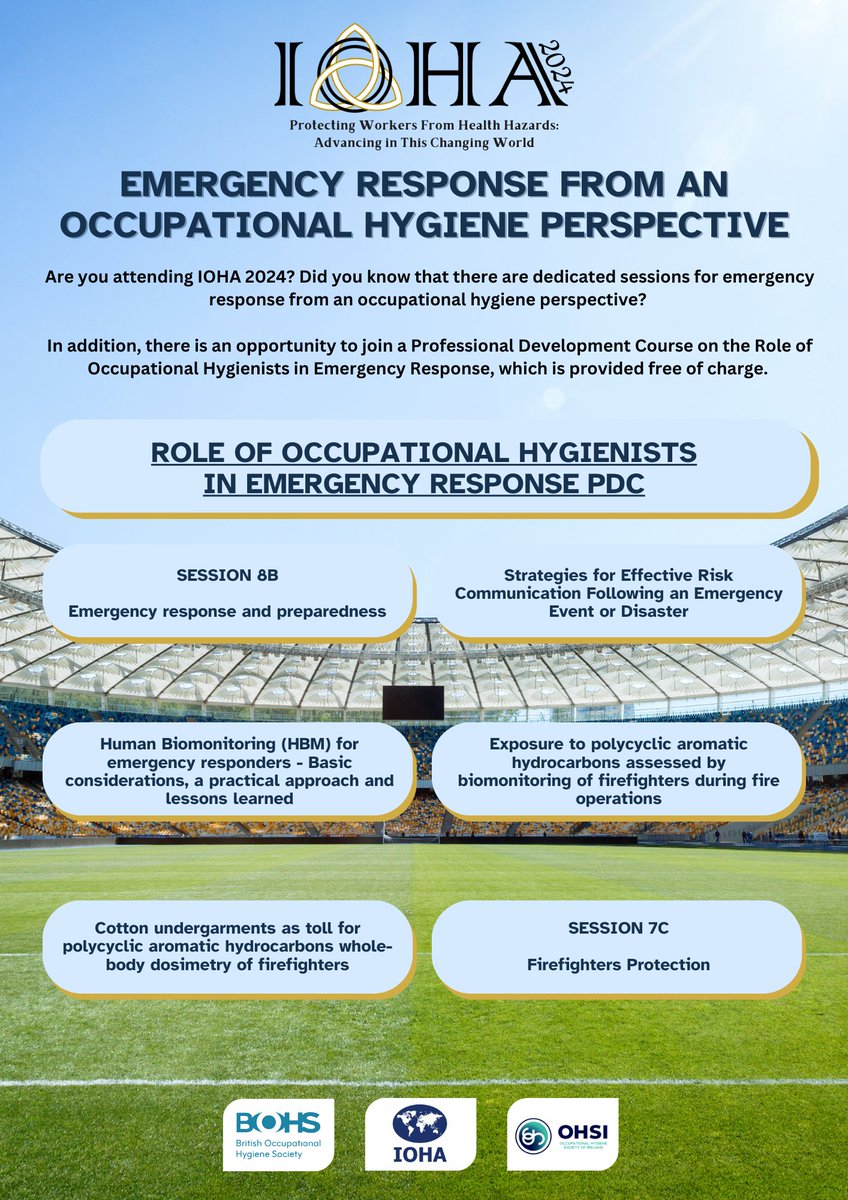 #IOHA2024 is in 2 weeks 🥳🥳🥳

Are you responsible for health and safety and work in emergency response, then don't miss out! 

The flyer has sessions that will interest you! 

Don't miss out! 
#healthandsafety
#occupationalhygiene 

Find out more: ioha2024.org