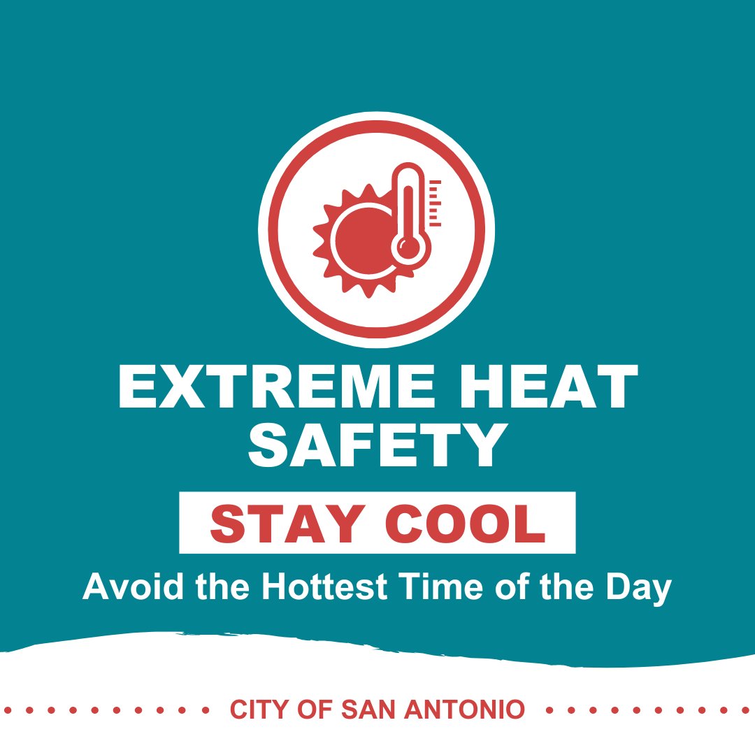 #SATXWeather: The hottest time of the day is usually during afternoon hours around 3 p.m. Avoid outside activity during the afternoon to stay cool and safe this summer!