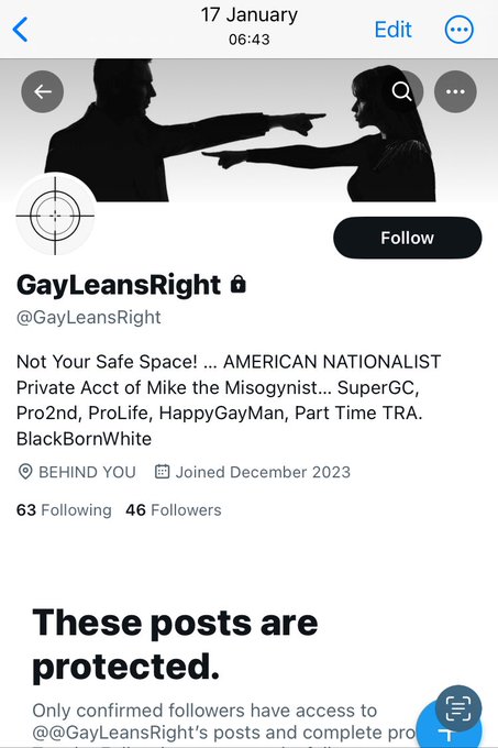 Farmer_UU's tweet photo. Rabid gay man @gayleansright targets women who don’t believe men can become women. He wants privileges for gay men in dresses to invade the last frontier, womanhood. 

He had 46 followers so he bought some for his locked account. I exposed him so he buys sex bots for my account. https://t.co/VfwDlZzFGH