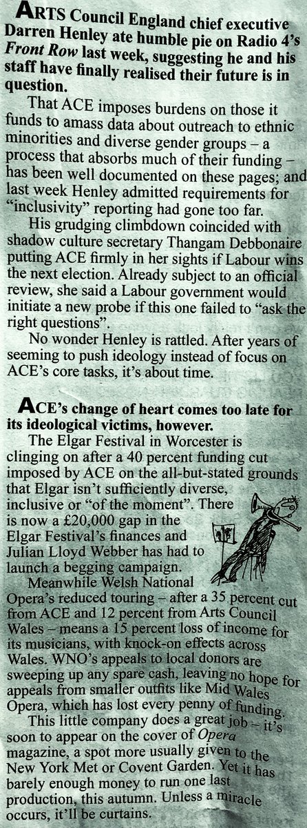 Lunchtime O'Boulez at Private Eye seems to think Thangam Debbonaire in power will save Arts Council England from the DEI mire in which it finds itself. But is being a - wonderful I'm sure - musician herself enough of a guarantee?