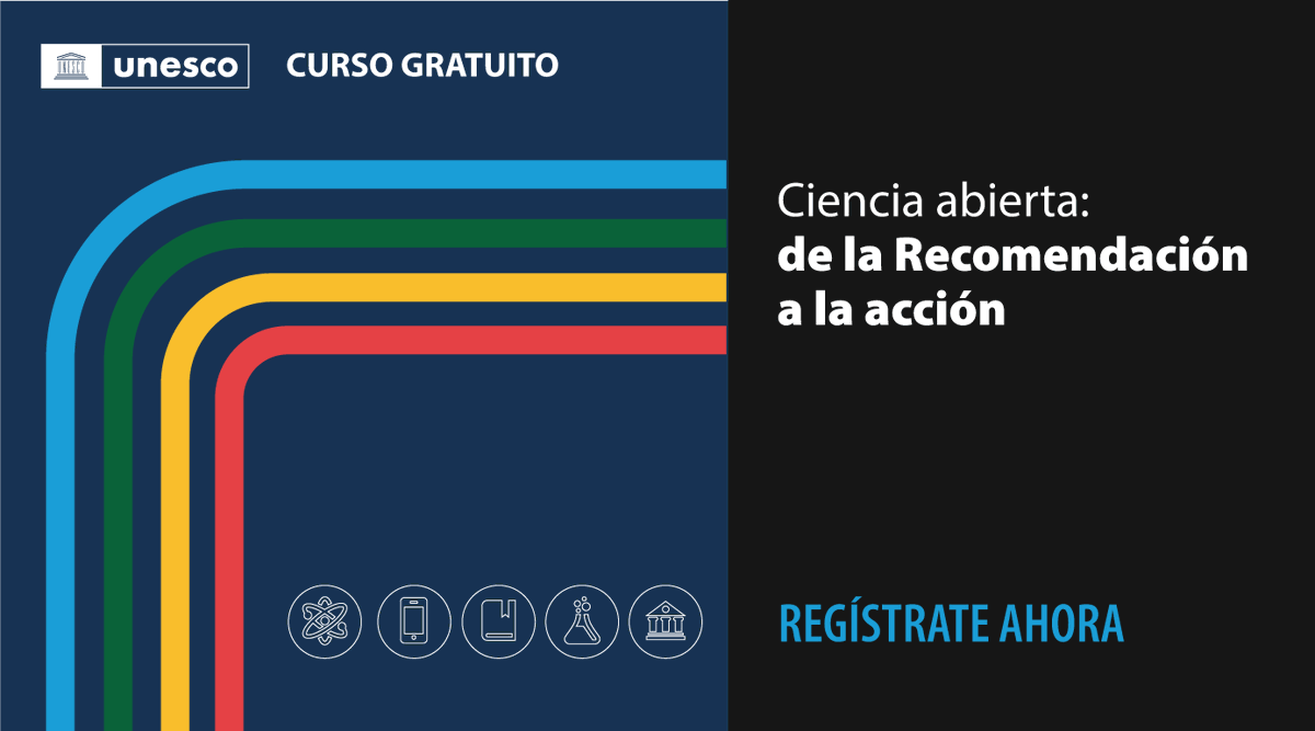 ⚛️ ¡Aprende sobre #CienciaAbierta con @UNESCOmvdo! ✍🏿Inscríbete en el nuevo MOOC sobre acceso democrático al conocimiento científico para todas las personas. 📅Comienza el 3 de junio. 👉🏿¡No se requieren conocimientos previos! 📲 Registro: bit.ly/3ylOBEo