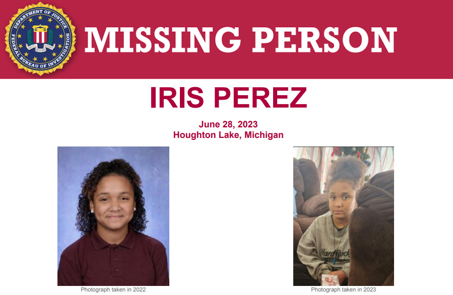 Iris Perez and her sister, Tamara, were last seen on June 28, 2023, heading toward some woods near their home in Houghton Lake, Michigan. They have ties to Port St. Lucie and Lake Worth, Florida. Help the #FBI find them: fbi.gov/wanted/kidnap/…