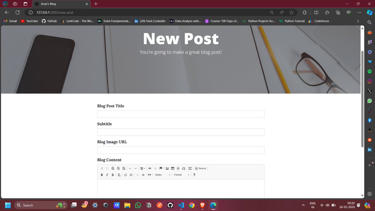 arunsahu94_'s tweet photo. #Day66__67 of #100DaysOfCode 
✅ completed 69th of the Python course.
✅ Learned about the relational database, flask_gravatar, functions, etc.
✅ adding a comment section to the blog website
✅ adding User-login and Register features other than Admin.
#100daysofcodeangelayu https://t.co/I9dhpkKZN5