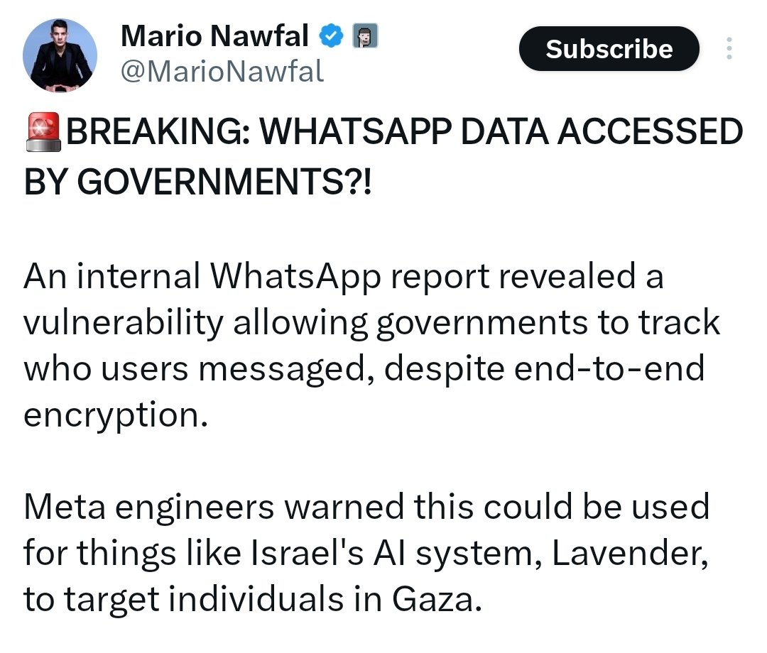 Israel allegedly used Whatsapp to track and murder people.

Elon wants to give Israeli firms our IDs and Biometrics after this revelation? 🤦‍♂️