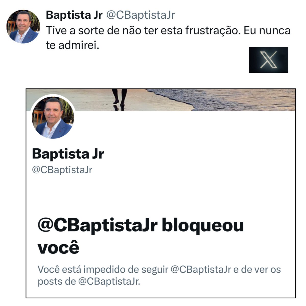 Apenas expressei minha opinião educada e honesta dizendo que um dia admirei este senhor, e hoje não mais, frente o tal brigadeiro elogiar efusivamente a propalada “direita sensata”, aclamada por Dirceu… e ele me bloqueou. Fico feliz em saber disso, mas não fico frustrado, caro