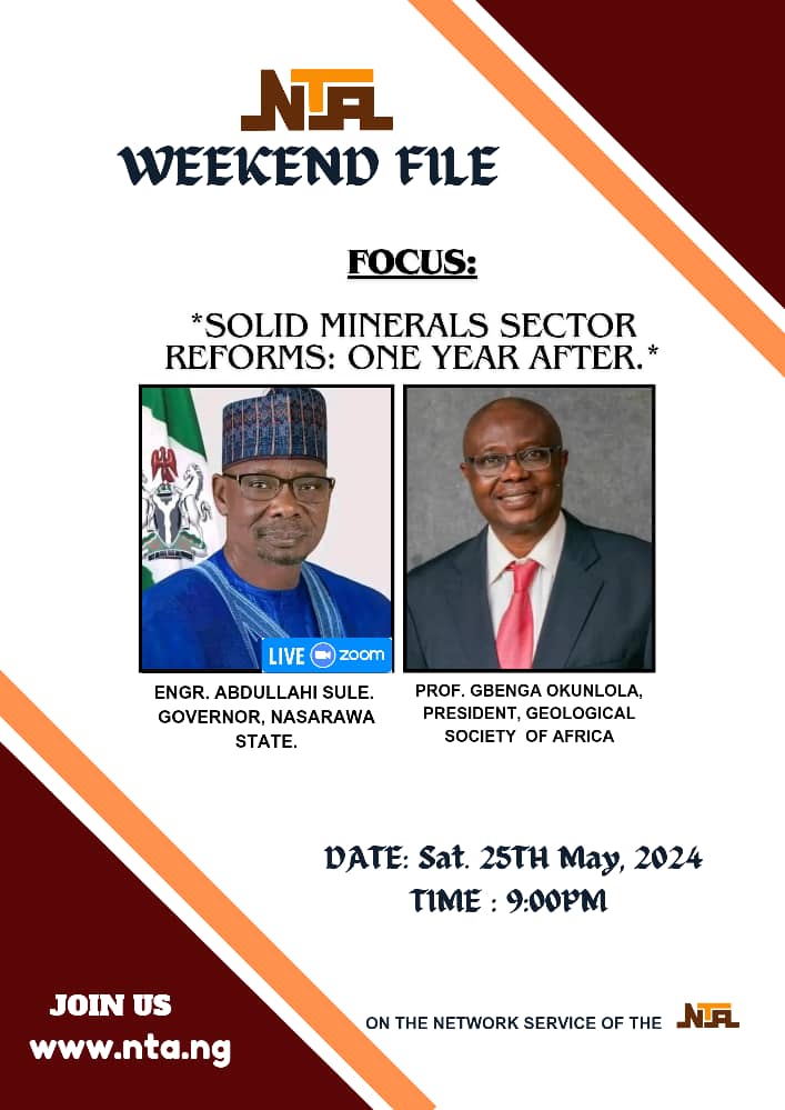NTANewsNow's tweet photo. Today on Weekend File will Focus on "Solid Minerals Sector Reforms; One Year After".
25/05/2024
9 pm
#WeekendFileNTA https://t.co/oCzHLRMmRX