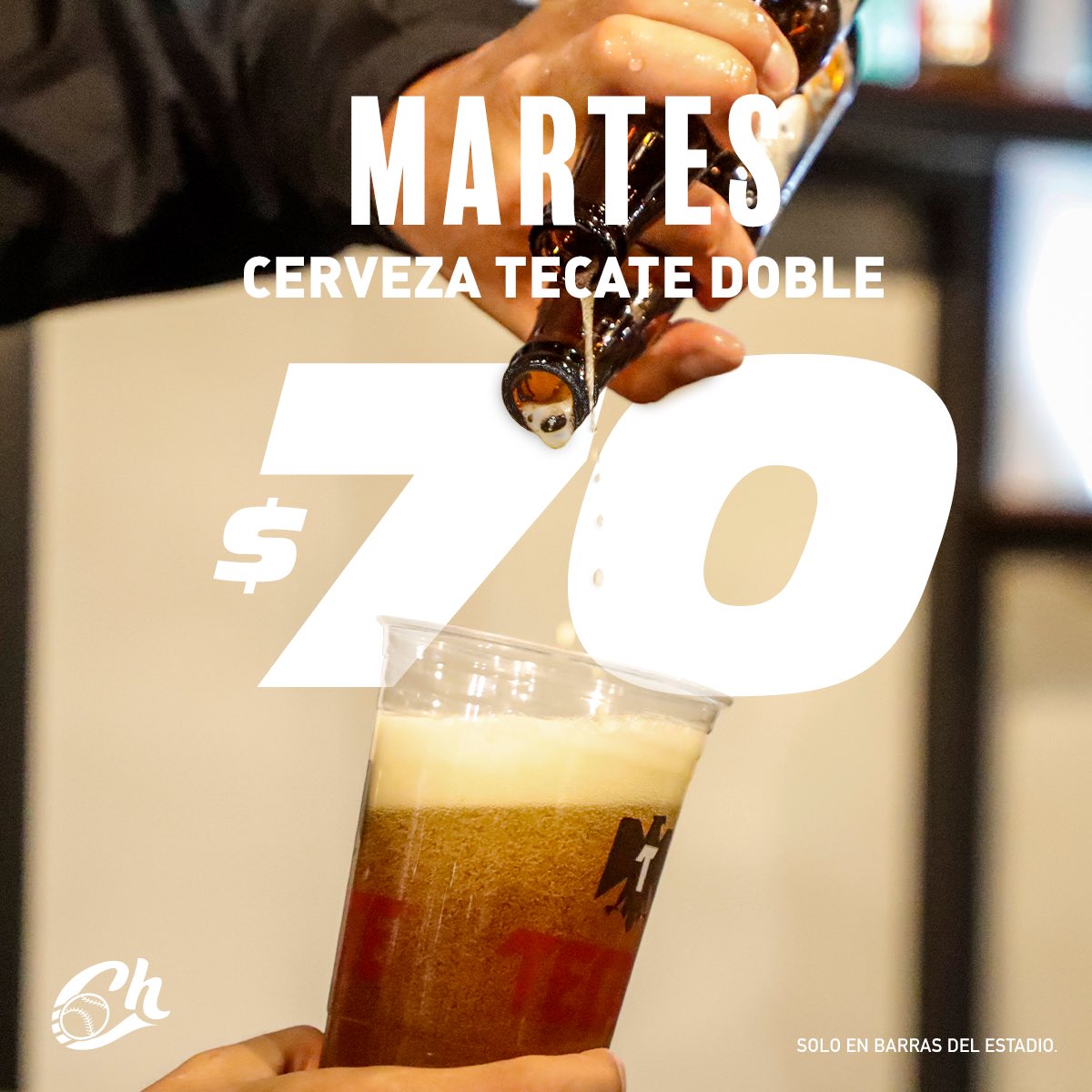 Martes en el 🏟️🤠 de cheve doble a $70 ¡antes y durante todo el juego ante Puebla!🐴🦜 ➡️Adquiere tus 🎟️🎟️ en boletomovil.com/charros-jalisco