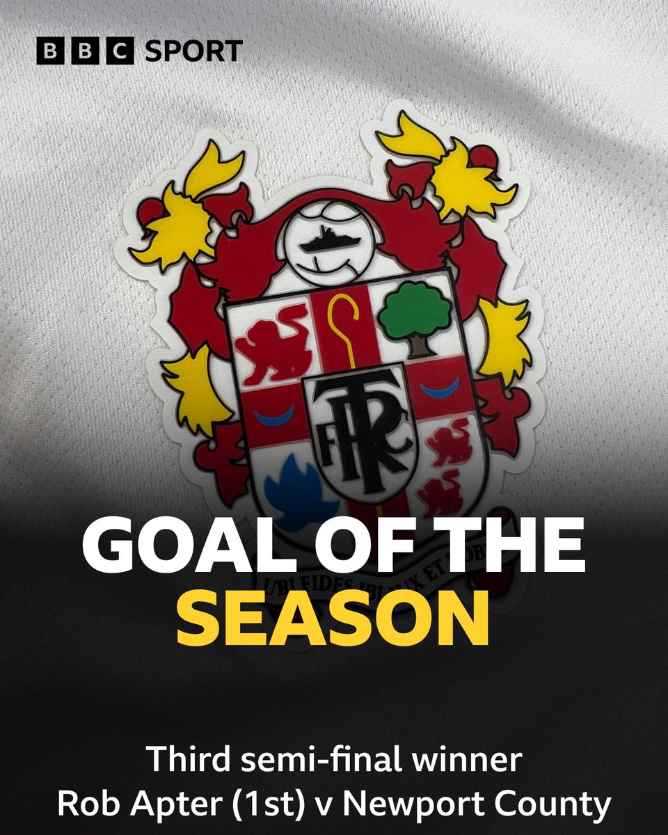 🏆 We have a winner! 😮‍💨 @RobApter’s clinical finish for his first goal, in Tranmere's 2-1 win at #NCAFC in April, is the third and final goal into the final of the @bbcmerseysport Goal of the Season for #TRFC #⃣ #SWA #TotalSport
