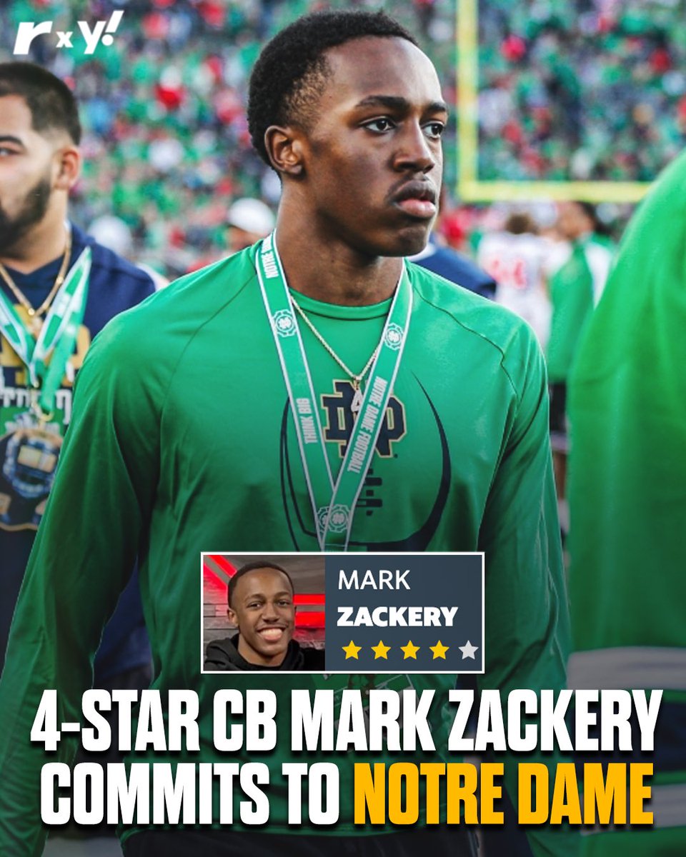 🚨COMMITMENT UPDATE🚨 4⭐️ CB Mark Zackery IV has committed to Notre Dame 👀☘️ Top 250 recruit in the 2025 class. @insideNDsports | @mzackery_
