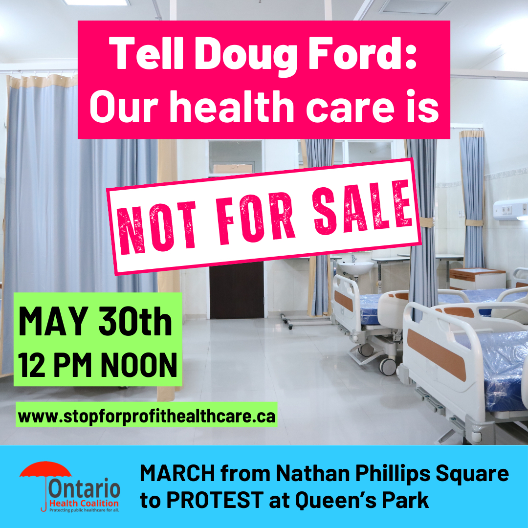 Let's tell #DougFord EXACTLY what we think of him selling off our #UniversalHealthcare! Register at StopForProfitHealthcare.ca for our May 30 Noon March! #Brampton Bus 10am-4pm.
#PeopleOverProfit #StopForProfitFord #Stop2TierFord #onpoli #Caledon #protest #onhealth #Privatization