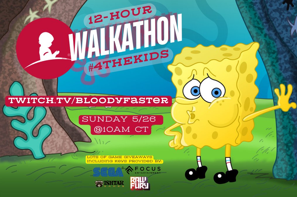 TOMORROW!!! 12-hour walkathon for the kids of St. Jude!!! starting with 2 hours on the clock & adding time for donations to our campaign! lots of game giveaways during! i am really scared 😀 pls be there to give me your energy (& money for the kids!!!)