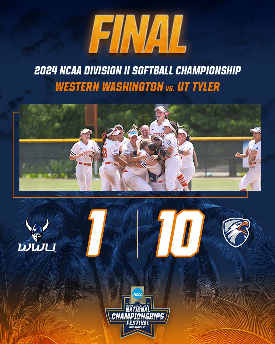 NCAA Division II (@ncaadii) on Twitter photo 🏆NATIONAL CHAMPIONS🏆
<a href="/uttylerpatriots/">UT Tyler Patriots</a> defeated Western Washington 10-1 to win the 2024 #D2SB National Championship!
#D2Festival 🏆NATIONAL CHAMPIONS🏆
<a href="/uttylerpatriots/">UT Tyler Patriots</a> defeated Western Washington 10-1 to win the 2024 #D2SB National Championship!
#D2Festival