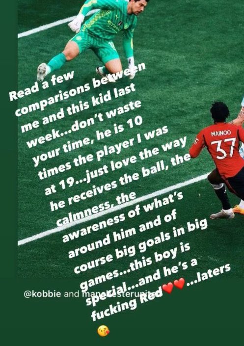 🚨Paul Scholes on Kobbie Mainoo via IG

“Read a few comparisons between me and this kid last week...don't waste your time, he is 10 times the player I was at 19...” -