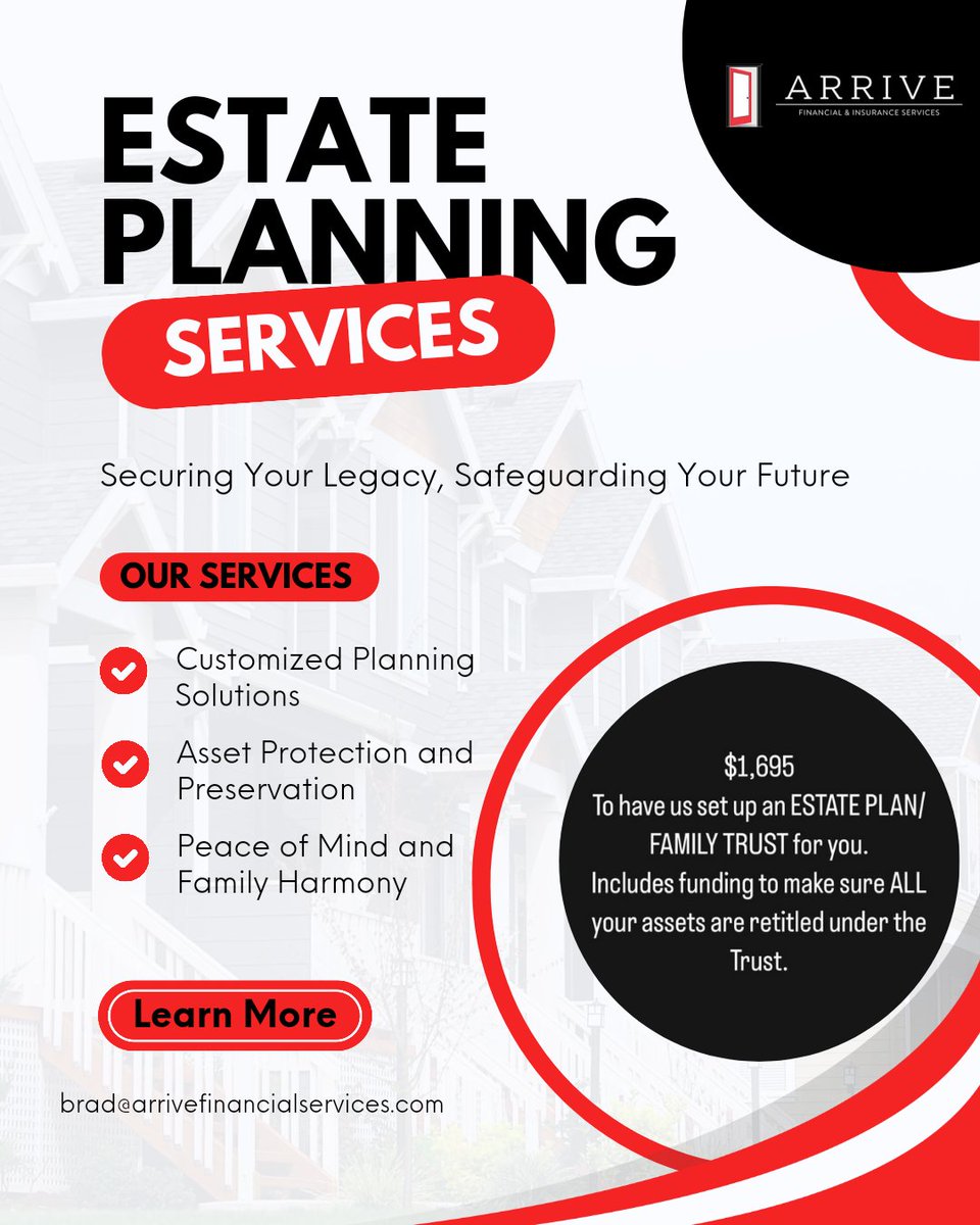 BbqRad's tweet photo. Revocable Trust with Arrive Financial has many advantages.

- Asset protection 
- Avoid Probate, a living will doesn't do this

Message or email me for more information. 
brad@arrivefinancialservices.com https://t.co/SEEr8bgkoz