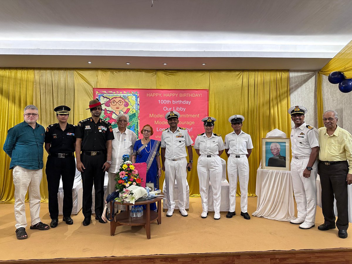 The #IndianNavy is privileged to pay tribute to the remarkable Adv. Libia Lobo Sardesai, a centenarian and esteemed #Veteran freedom fighter, on the occasion of her 100th #birthday. @indiannavy @IndiannavyMedia @IN_WNC @DefPROMumbai @NWWA_INDIANNAVY @PIB_Panaji