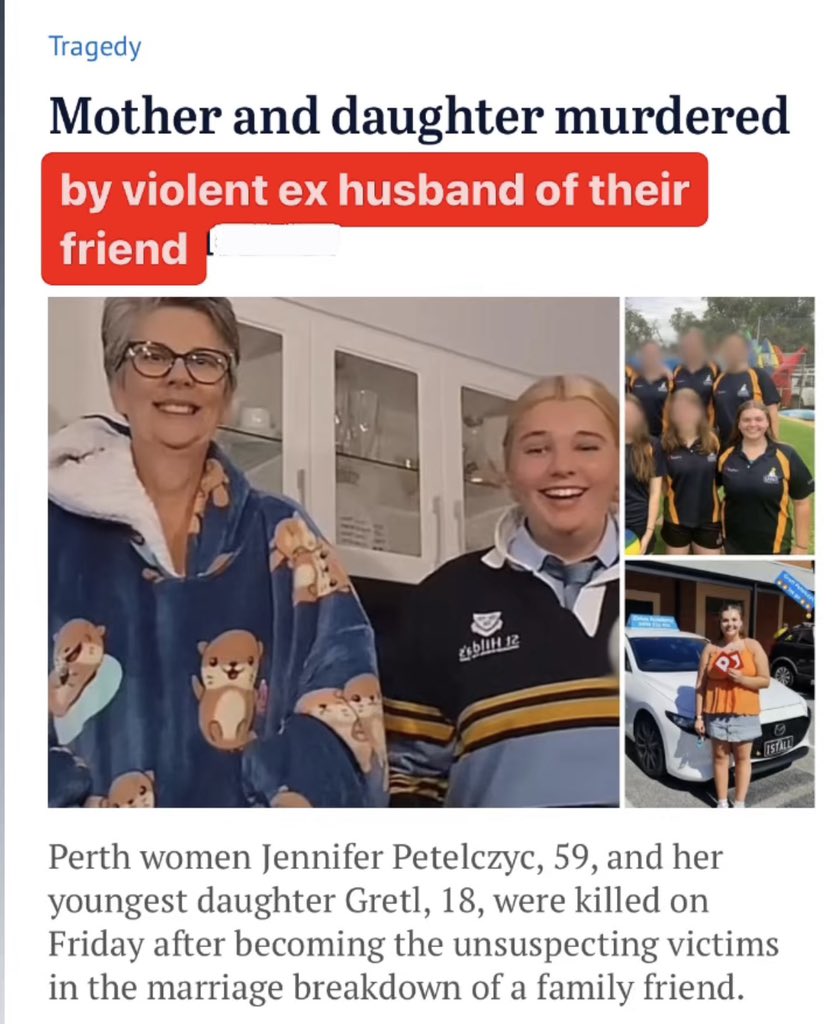 This is one of the worst, victim blaming headlines I’ve seen. Do better, @theage @PatrickElligett. I edited the headline for you. Condolences to Jennifer & Gretl Petelczyc’s family & friends. They deserved to live, and for the reporting on their deaths to be more respectful.