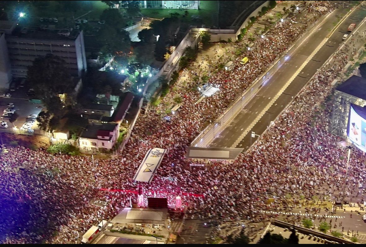 Tel Aviv tonight: over calling for a hostage deal and for the government to resign. Polls show most Israelis are in favor of stopping the war. The government won't let that happen.