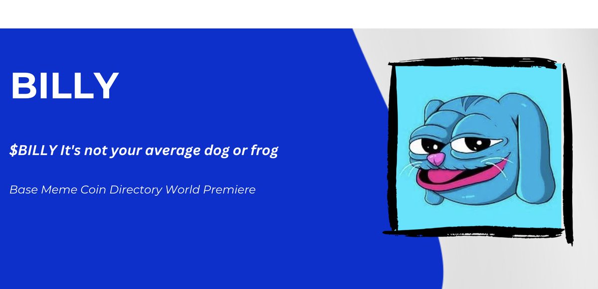 BasedMemeCoins's tweet photo. New Listing 💥                      

Introducing @Billycoinbased to the base meme coin directory! Billy It's not your average dog or frog

You can now research $BILLY as well as other top base memes on https://t.co/Dgf3lliOIe https://t.co/UQ2y3JNaMD