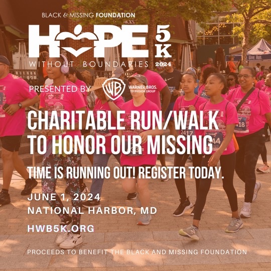 The Hope Without Boundaries 5K is a week away! If you haven’t registered yet for our family-friendly run/walk, time is running out. 🧡 Register HWB5K.org #Run #Walk #BlackandMissingFoundation #5K #HelpUsFindUs