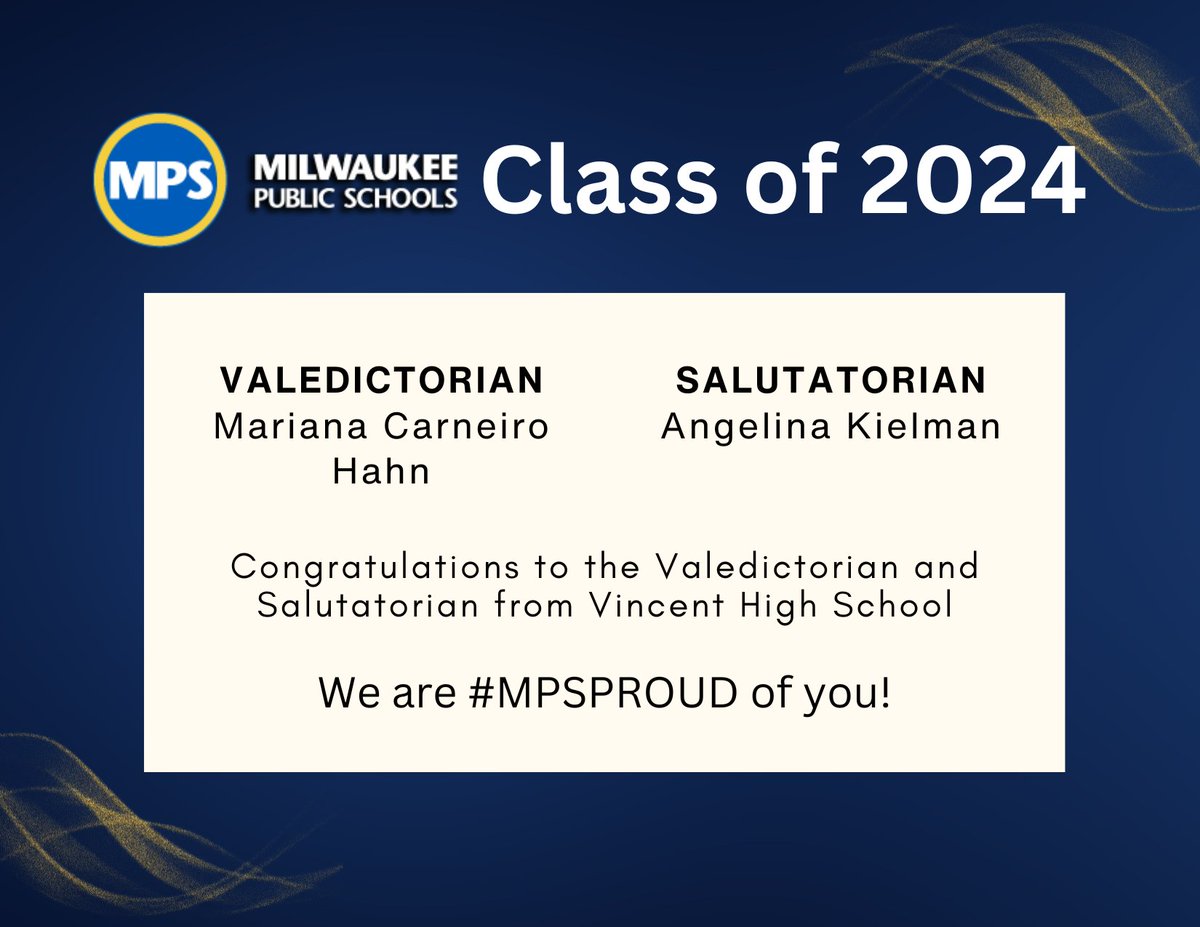 Congratulations to the valedictorian and salutatorian of Vincent High School! You make us #MPSProud! #MPSClass2024 For more information on the MPS 2024 graduation ceremonies visit mpsmke.com/graduation