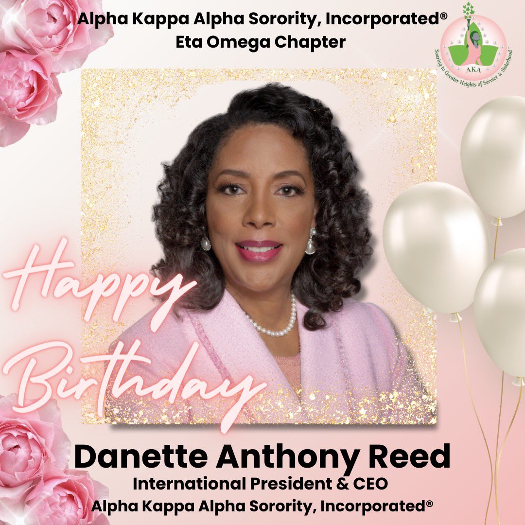 Happy birthday to our International President &amp; CEO, Danette Anthony Reed! We appreciate your supreme guidance, leadership and how you SOAR with excellence each day. 🩷💚🎉 #HappyBirthdayMadamPresident #SoaringWithAKA #AKA1908