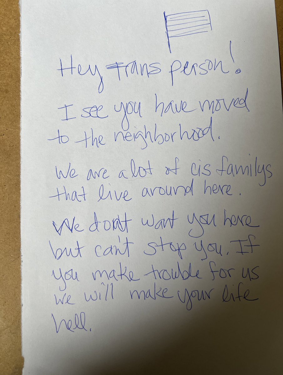 My family and I are temporarily renting an apt in a small town in Texas for a documentary project. I woke up this morning to this note pinned on our front door. So much for having pleasant neighbors.