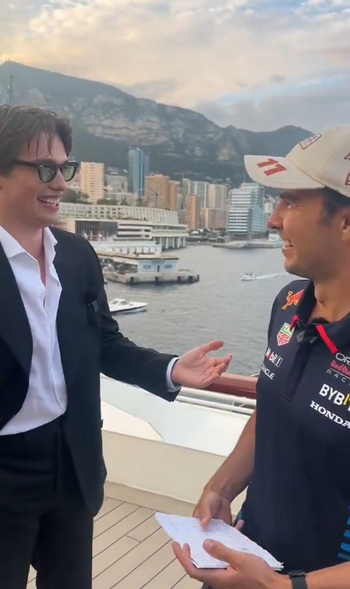 Nicholas Galitzine with Max Verstappen and Sergio Pérez ahead of the #MonacoGP