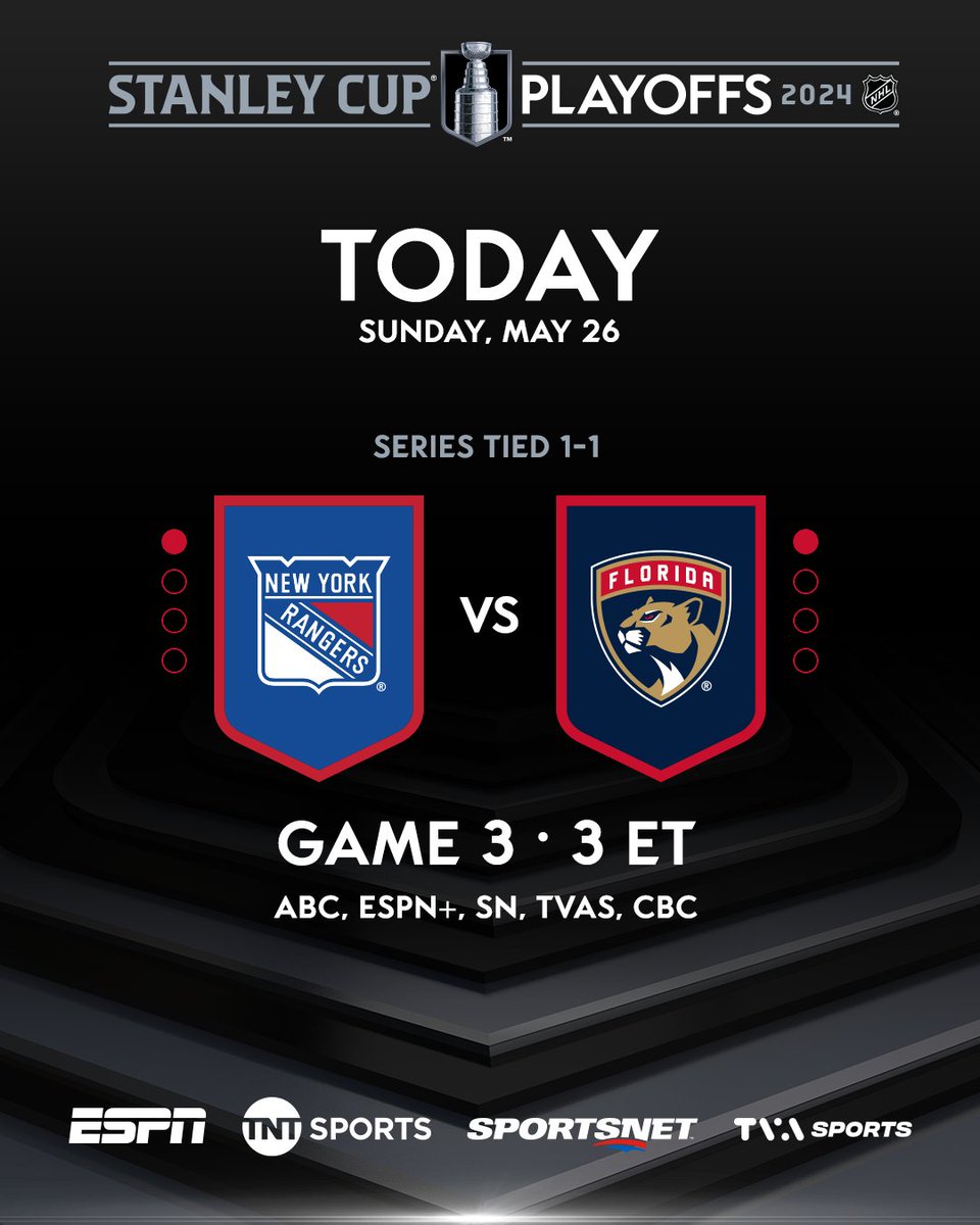 A deadlocked series shifts to Sunrise as the @NYRangers and @FlaPanthers each have their sights on a 2-1 advantage in the Eastern Conference Final. #StanleyCup #NHLStats: media.nhl.com/public/news/18…