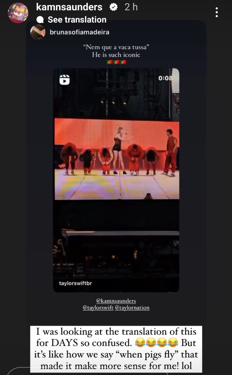 pttswift's tweet photo. 📲 | Kam Saunders sobre o "Nem que a vaca tussa" 🤣

"I was looking at the translation of this for DAYS so confused 😂😂😂😂" https://t.co/gSDo2UV6o8