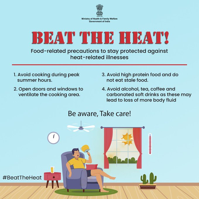 Stay cool, stay safe, and beat those scorching rays with these essential tips. Remember, a little precaution goes a long way in keeping heat-related illnesses at bay. #BeattheHeat | @MoHFW_INDIA