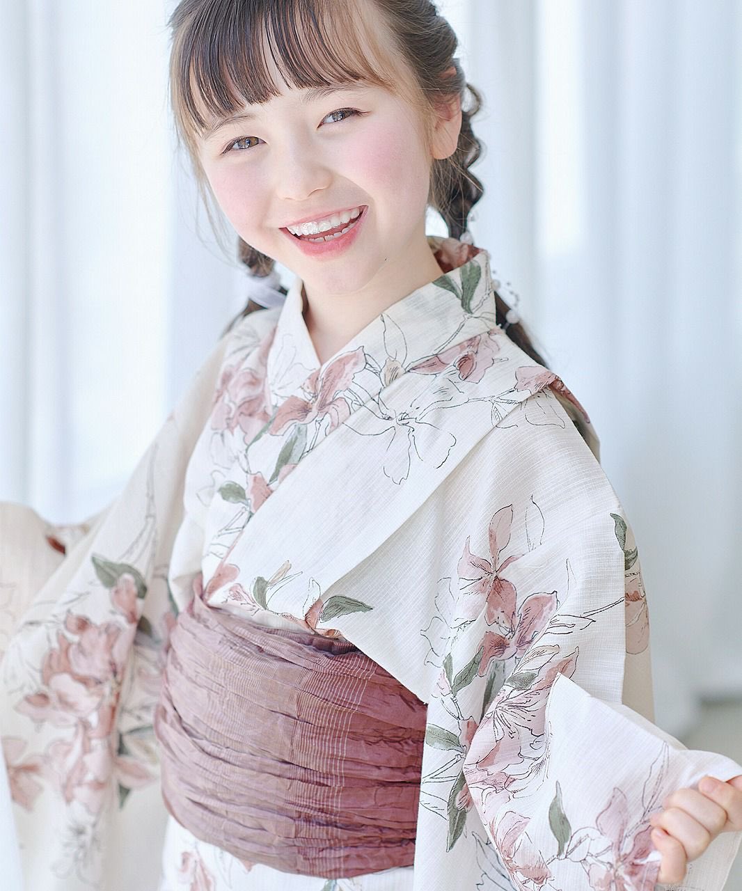 ecru pink flower dita 浴衣