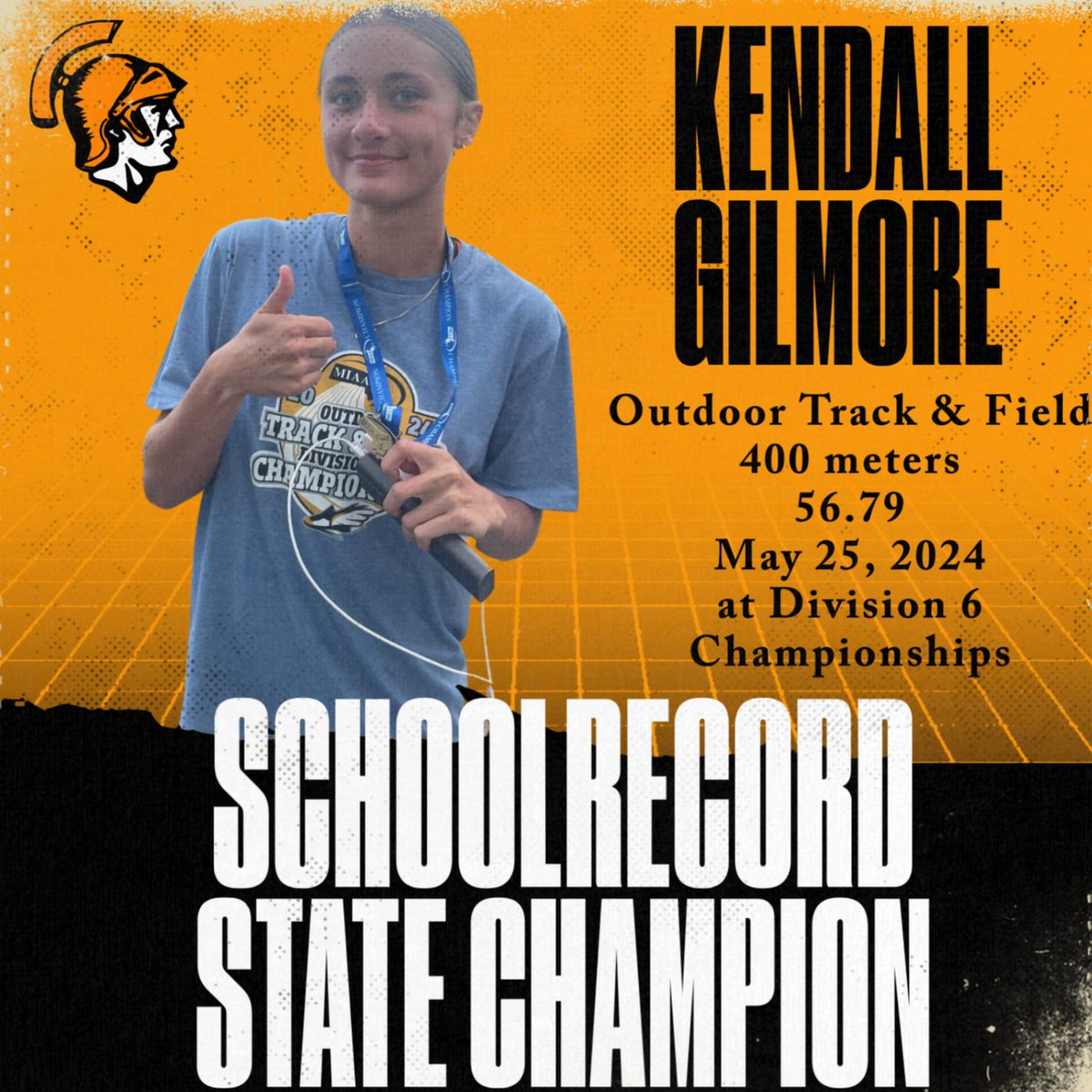 Kendall Gilmore beats her own school record by .41 to be named State Champion in the 400 meters today at the @miaa033 Division 6 Championship. Her time ranks her 4th in the state of Massachusetts! And she's ONLY a sophomore!