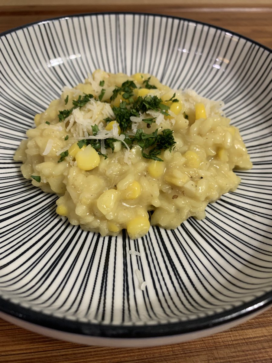dallascarlson's tweet photo. Corn risotto. Made stock with the cobs, nice pinch of saffron, tons of parmesan.
.
#homechef #cheflife #truecooks #chefdallascarlson #killinitinthekitchen #makinmygrandmasproud https://t.co/v1JRSciyGJ