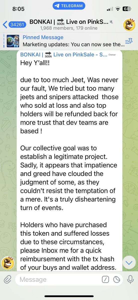 Scott957's tweet photo. Do not fall victim to this scammer that is posting in our Telegram group.
@BonkAiSOL $bonkai @bonkai https://t.co/5CeMPu3ZbE