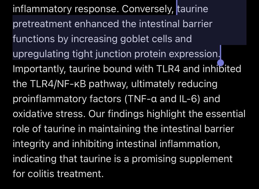 New research: Taurine is showing promising potential as a protecting agent against leaky gut by restoring the intestinal impermeability (animal model)