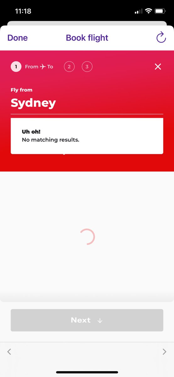 adaminrye's tweet photo. @VirginAustralia seems your booking system is not having a good day. Trying to find flights to BKK and the website and app both don’t recognise Sydney… https://t.co/JJOkxruxyG