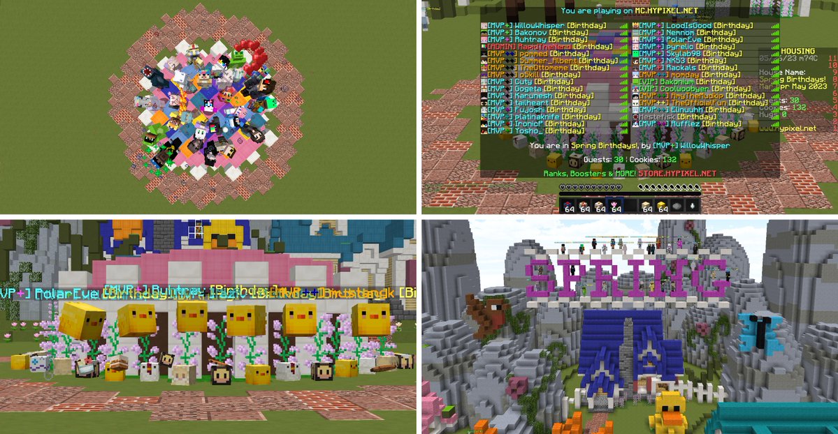 Throwback to our Spring Birthdays Party (May 26, 2023) celebrating Spring and Mar/Apr/May birthdays 🎂🐤🎁 Lovely friends, an awesome parkour, a fun egg hunt, and sword fighting-but-only-2-friends-get-swords 😂 TYSM! ❤️❤️❤️ @HypixelNetwork #FunWithFriends
