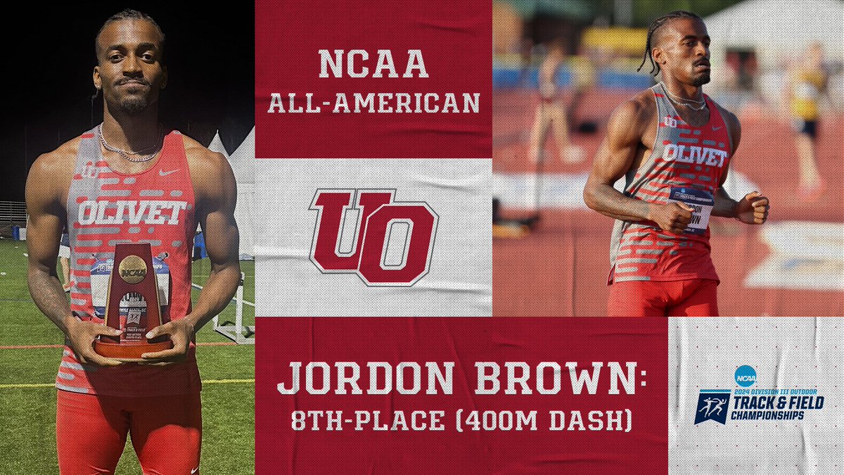 With an eighth-place finish in the 400-meter dash, Jordon Brown secured All-American honors at the 2024 NCAA Division III Outdoor Track & Field Championships. The meet capped a stellar career for Brown. READ -- olivetcomets.com/sports/mtrack/… #GoCOMETS | #d3tf