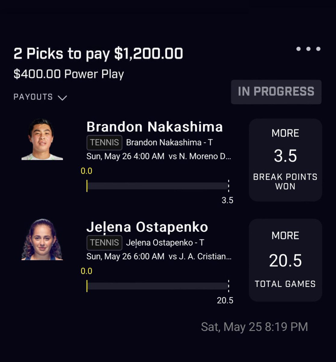 French Open Slip🇫🇷 Brandon Nakashima Over 3.5 Break Points Won🎾 Jeļena Ostapenko Over 20.5 Games🏓 ☢️ in: dubclub.win/r/BigJaePicks/ #PrizePicks #tennis #GamblingsTwitter #tennistwitter #prizepickslocks #prizepickstennis #gamblingx