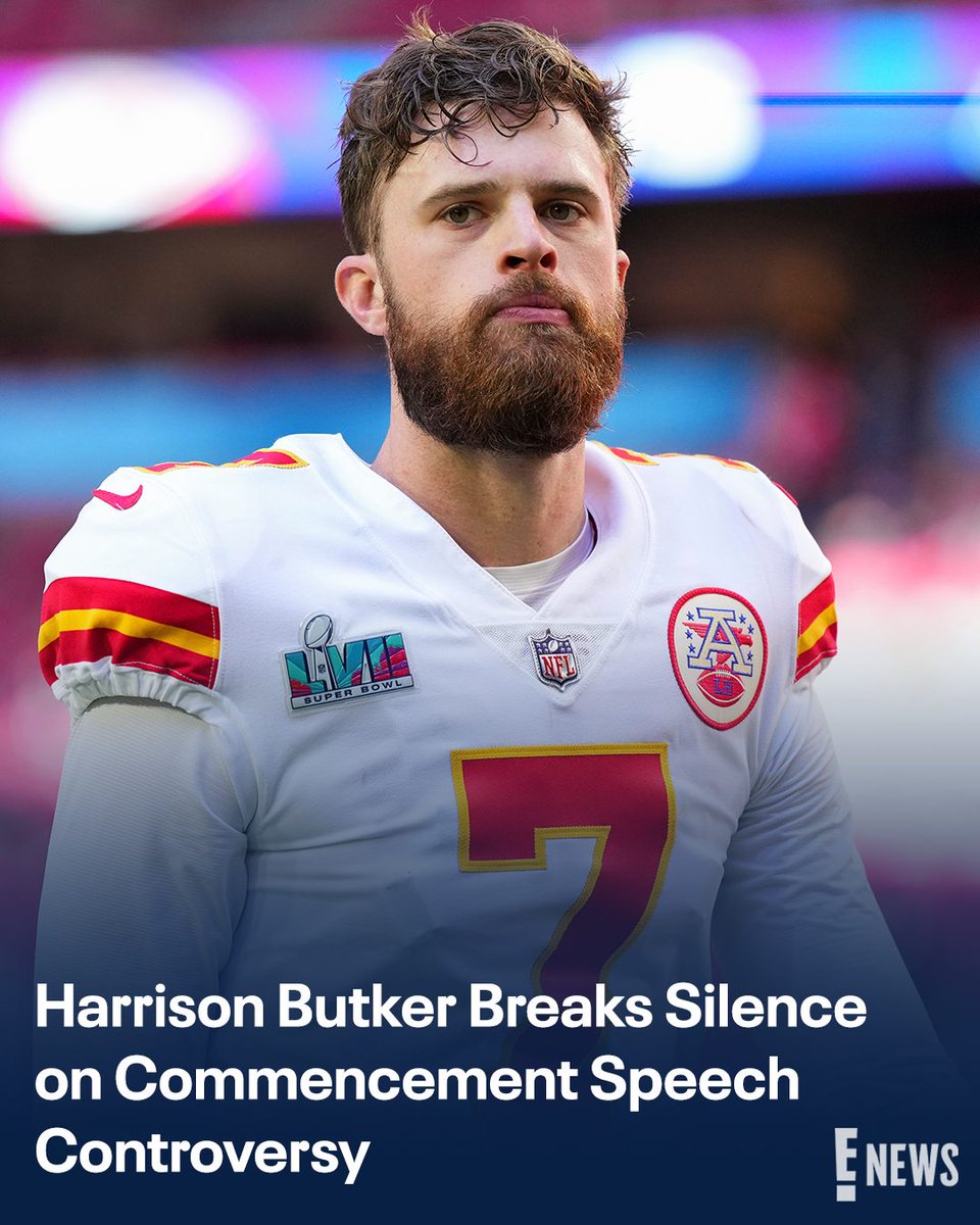 🔗: enews.visitlink.me/oMkxpV Harrison Butker is speaking out about the discussions surrounding his controversial commencement speech. (📷: Getty)