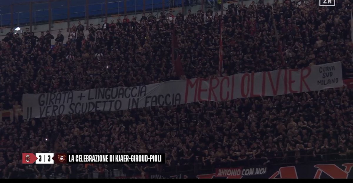 Guillaumemp's tweet photo. San Siro rend hommage à Olivier #Giroud, en larmes pour sa dernière fois sur la pelouse de San Siro https://t.co/CTNLDCSCkW