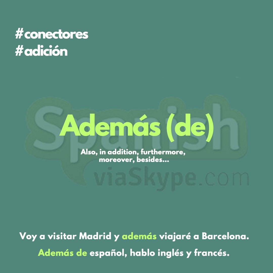 ➕➕➕ ADDITION linking words in #Spanish:

🇪🇸 ADEMÁS 🇪🇸

📕 Do you want to learn more #Spanishgrammar?

🌐 Take a look at our #Grammar site in the comments below:

👇👇👇