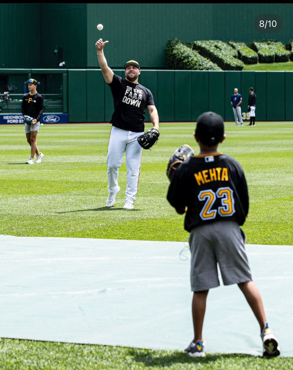 Playing catch with a kid with leukemia while wearing a “sit the fuck down” shirt I’m dying 😭