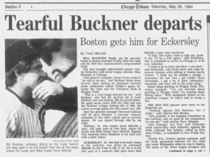 In a related story, on this date in 1984, the Boston Red Sox trade Dennis Eckersley and Mike Brumley for Bill Buckner. You know the rest. Yuck.