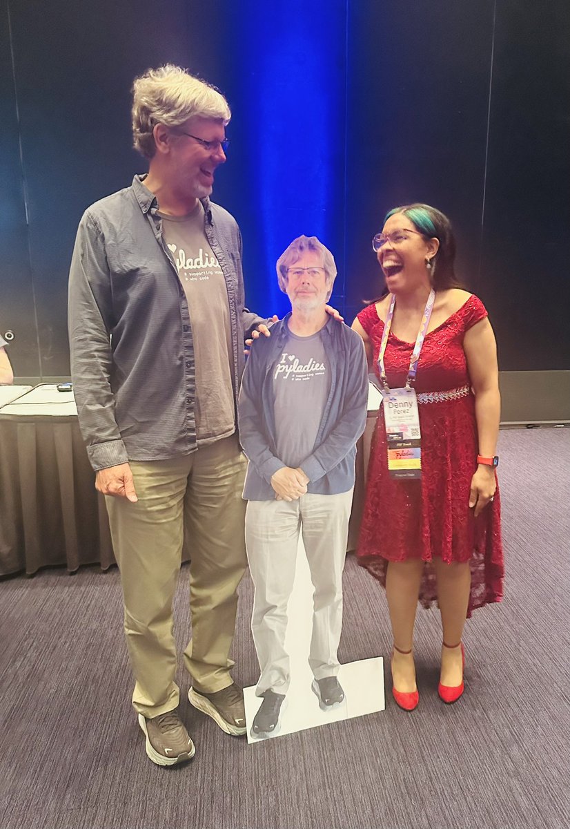 dennyperez18's tweet image. With Guido, it&apos;s always fun to find him in the hallways, say hello, and ask for a photo. Since 2018 when I attended my first PyCon, I told him he was taller in person, and he bent down a little to look like the size I imagined. To keep tradition, here is the photo from #PyConUS24