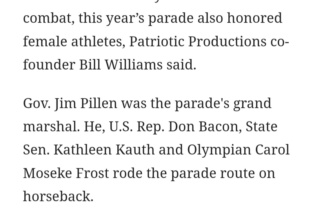AngieLauritsen's tweet photo. Wait. Hold. 
So my congressman, rode a horse, in a parade, that was to honor our fallen military members, but instead was co-opted to be an anti-trans parade instead?? 
Fine. Have your rallies, but not here. 
This makes me sick. #NE02 #NotNebraskaNice 
https://t.co/At12xXsCvo https://t.co/J3IZbOKq1L