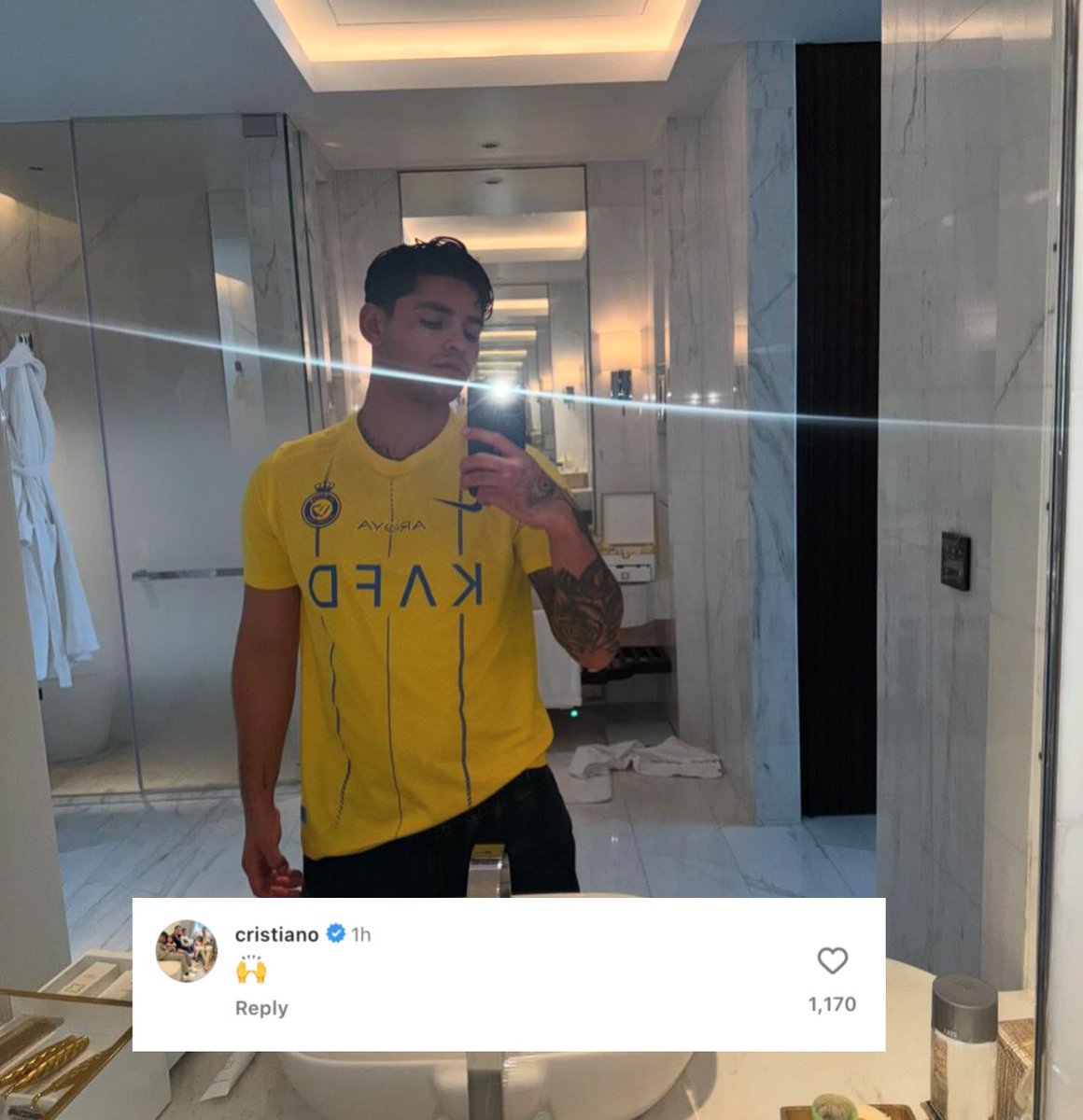‼️Cristiano's comment on boxer Ryan Garcia's post while wearing his shirt 💛