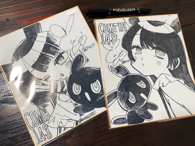 滑り込みで少し小さめの色紙2枚だけ作れました!販売します!
コミティアで慌てて作った謎のキャラ、くろいのの2人の擬人化です🐰
よろしくお願いします🐰 