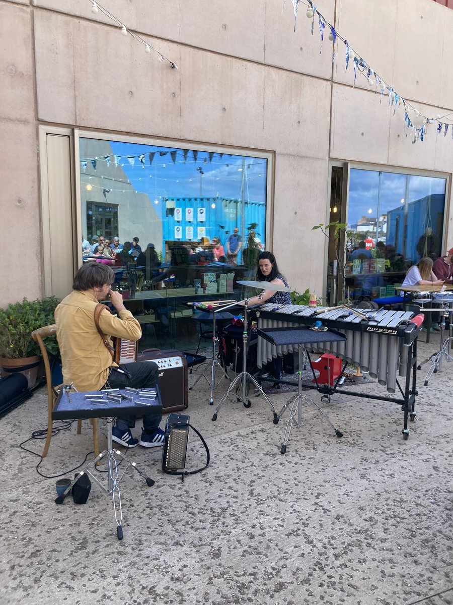 dunsterfest's tweet photo. The incredible @StevensPound duo at @EastQuayWatchet for our family concert this morning 🥁🎶☀️

#DunsterFestival2024 #Dunster #DunsterFestival #Watchet https://t.co/UIIGZBV3wS